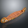 Artisan Crafted Handwoven Decorative Boat With Intricate Orange Green White Patterns On Bow And Stern