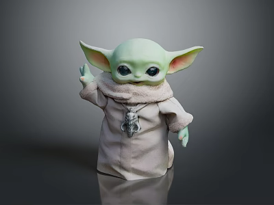 Small Green Skinned Game Movie Character In Beige Robe Waving Hand With Pendant Necklace 3d model