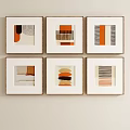 Modern Abstract Framed Artworks With Orange Beige Geometric Patterns On Wall 3d model