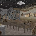 Rustic Chinese Restaurant Interior With Earthen Walls Wooden Tables Lanterns And Vintage Decor