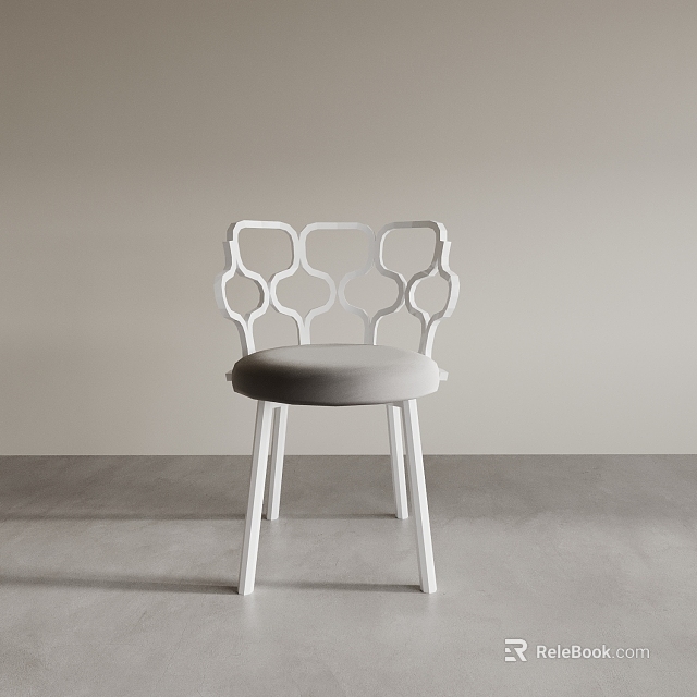 Elegant Single Chair Featuring White Geometric Lattice Backrest And Gray Upholstered Seat 3d model 