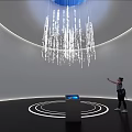 3D Letters Interactive Installation With Hanging White Lights Visitor Black Console Blue Glow Concentric Circles 3d model