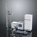 Modern Kitchen Appliances Collection Featuring Refrigerator Oven Stove Sink And Coffee Maker