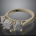 Beige Decorative Ring With Two Large Gemstone Shapes And Small Protrusions