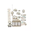 Adorable Kids Room Interior With Animal Decor Clouds Hot Air Balloon Storage And Teddy Bear