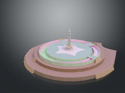 Architectural Model Featuring Central Tower And Circular Colorful Layered Platform 3d model