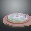 Architectural Model Featuring Central Tower And Circular Colorful Layered Platform