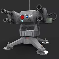 Multi Barrel Turret Weapon With Red Blue Indicator Lights And Sturdy Base 3d model