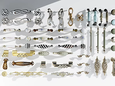 Various Stylish Handles for Cabinet Furniture with Modern Classic Designs and Metal Glass Materials 3d model