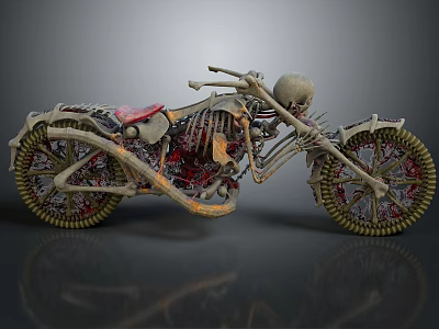 Skeleton Themed Motorcycle With Skull Head Bone Structure And Spiked Wheels 3d model
