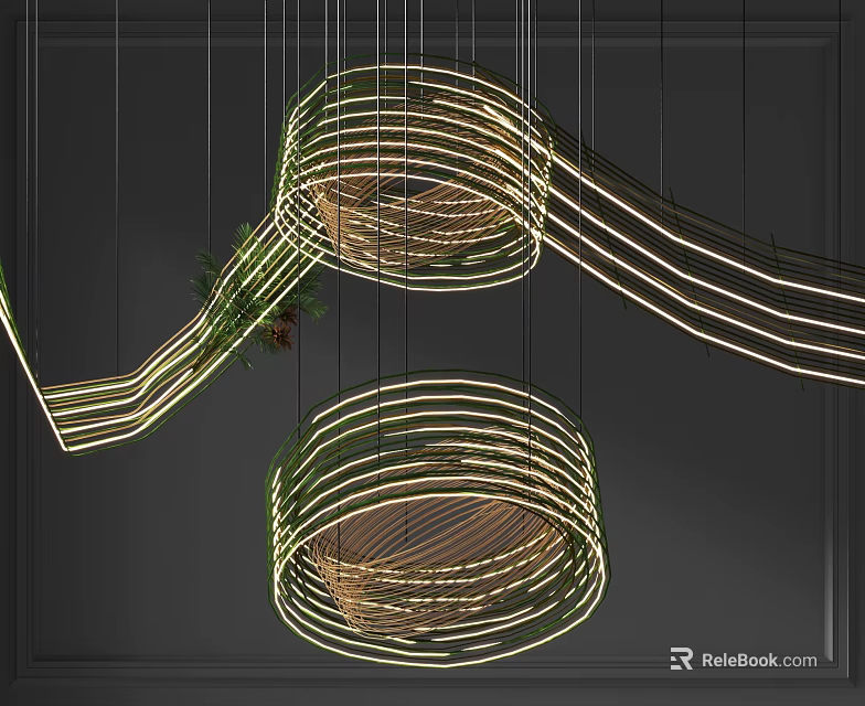 Modern Curved Line Chandelier With Sleek Metal Structure And Illuminated LED Lights 3d model 