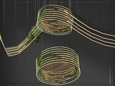 Modern Curved Line Chandelier With Sleek Metal Structure And Illuminated LED Lights 3d model