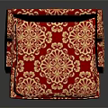 Classic Single Sofa With Red Upholstery Gold Floral Pattern And Wooden Legs