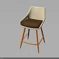 Modern Bar Stool With Light Beige Backrest Brown Cushion And Orange Metal Legs
