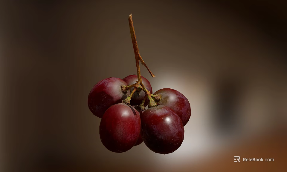 Fresh Ripe Red Grapes Bunch Hanging On Vine With Juicy Texture And Natural Look 3d model 