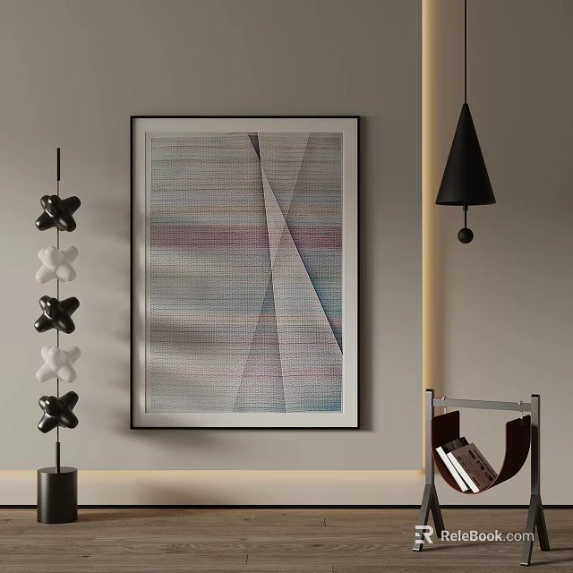 Modern Interior With Abstract Landscape Painting And Decorations 3d model