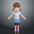 Game Movie Character Girl With Brown Pigtails Pink Top Blue Skirt Red Leggings Pink Shoes