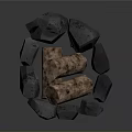 Burning Building Components With Black Stones And Red Gold Textured Bricks 3d model