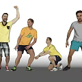Group of Men in Casual Outfits Performing Various Active Poses Together