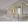 Luxurious Jewelry Store Interior Design Featuring Golden Decor Display Counters And Floral Model Billboards