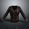 Stylish Brown Leather Jacket With Zipper Collar And Striped Sleeves