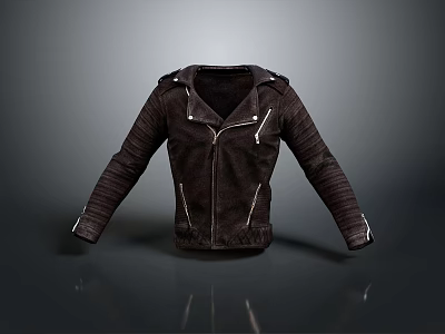 Stylish Brown Leather Jacket With Zipper Collar And Striped Sleeves 3d model Stylish Brown Leather Jacket With Zipper Collar And Striped Sleeves 3d model