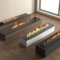 Modern Linear Fireplace Designs with Flames in Various Materials and Colors 3d model