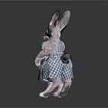 Adorable Stuffed Rabbit Dolls Wearing Blue And White Checkered Dresses Standing On Black Reflective Surface