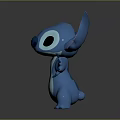 3D Stitch Cartoon Character Model With Blue Body Pink Inner Ears And Open Arms