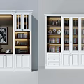 Modern White Bookcase Interior Design With Glass Doors Books Decorative Items And Drawers