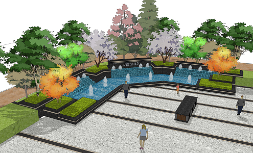 Modern Fountain Commercial Stacked Waterscape Stacked Planting Pool 3d model