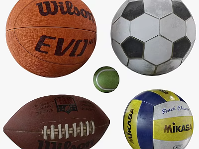 Sports Equipment Collection with Wilson Basketball Soccer Ball Tennis Ball Football and Mikasa Volleyball 3d model