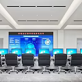 Modern Control Room Setup With Large Digital Screen Multiple Monitors And Ergonomic Chairs 3d model