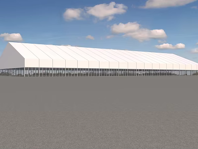 Large White Tented Structure Under Blue Sky With White Clouds On Open Gray Ground 3d model