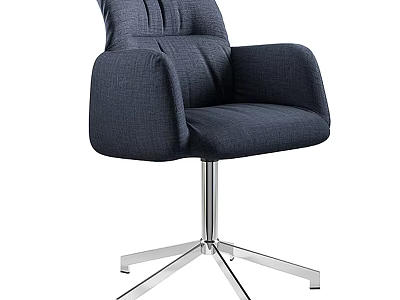 Dark Blue Upholstered Armrest Table And Chair Set With Silver Metal Five Pointed Star Base 3d model
