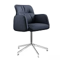 Dark Blue Upholstered Armrest Table And Chair Set With Silver Metal Five Pointed Star Base