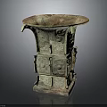 Ancient Chinese Bronze Ritual Vessel With Intricate Carvings Square Structure And Top Rim