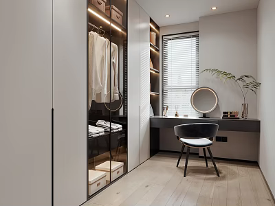 Modern Cloakroom Interior With Wardrobe Dressing Table Storage And Plant 3d model
