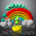 Green Cartoon Character Outfit With Pink Sleeves And Legs By Rainbow Clouds