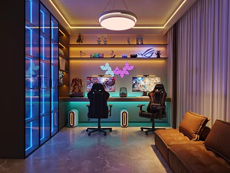 Modern E-sports Room Multi-function Room Computer Table and Chair E-sports Chair Decorative Cabinet 3d model