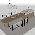 Quiet Dining Table and Chair Combination Island Table Dining Table Dining Chair Chandelier Water Bar Ornaments 3d model
