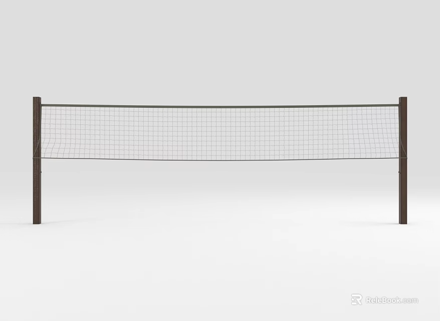 Outdoor Volleyball Net Fence Featuring Brown Poles And Sturdy Mesh Design 3d model 