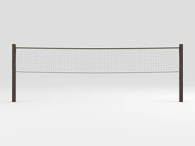 Outdoor Volleyball Net Fence Featuring Brown Poles And Sturdy Mesh Design 3d model