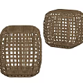 Light Brown Woven Square Stools With Grid Pattern Design For Home Decor 3d model