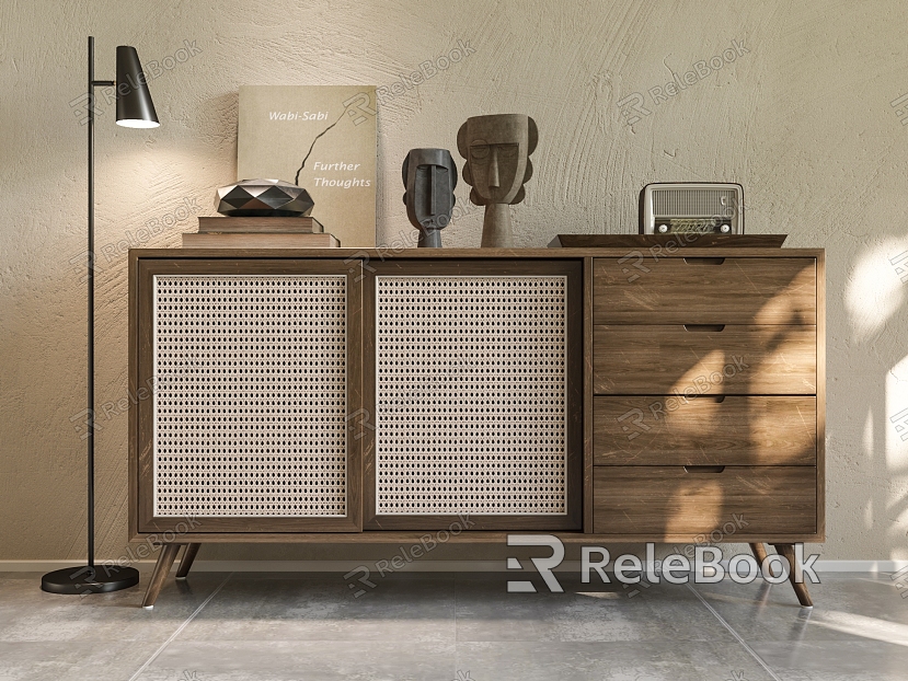 Solid Wood Rattan Sideboard model