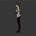 Detailed Female Character With Companion Creature In Gray Top Red Pants And Leather Boots