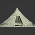 White Open Dome Shaped Tent With Crown Top And Supportive Base Structure 3d model