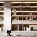 Modern Bookcase Interior Design With Layered Shelves LED Lighting And Decorative Items