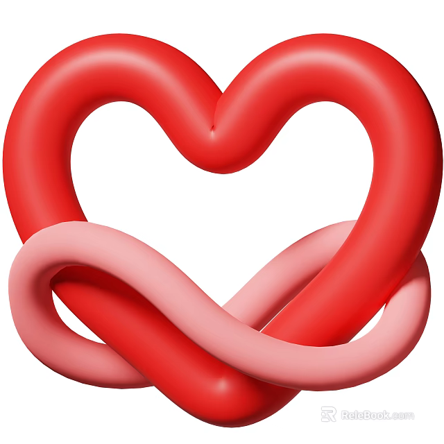Heart Shaped Decorative Ornament Set with Red and Pink Intertwined Design for Home Decor 3d model 