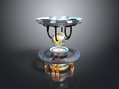 Futuristic Landscape Showcasing Metallic Circular Structure With Upper Lower Layers And Mechanical Elements 3d model